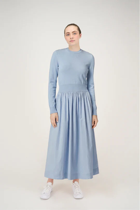 dress nina midi knit top bow back - light blue