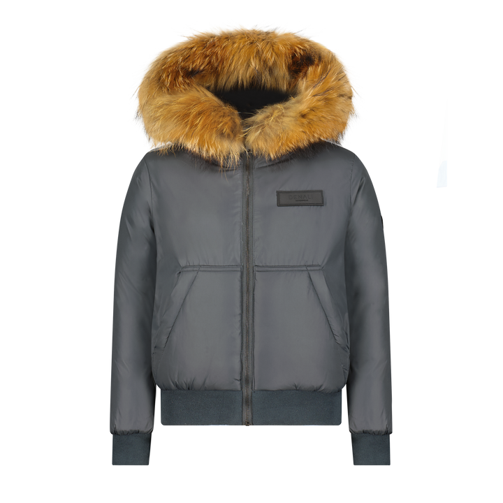 coat matte down with fur trim hood - black