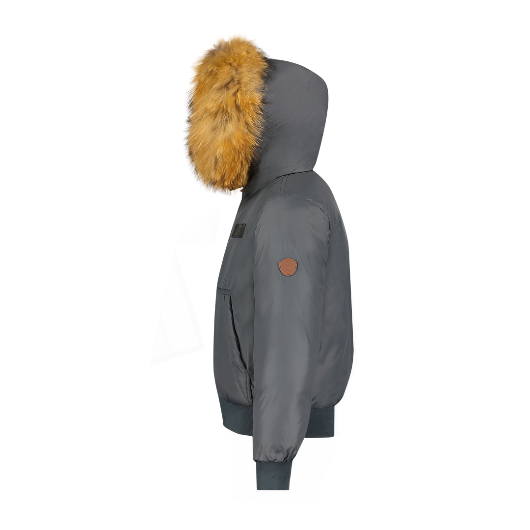 coat matte down with fur trim hood - black