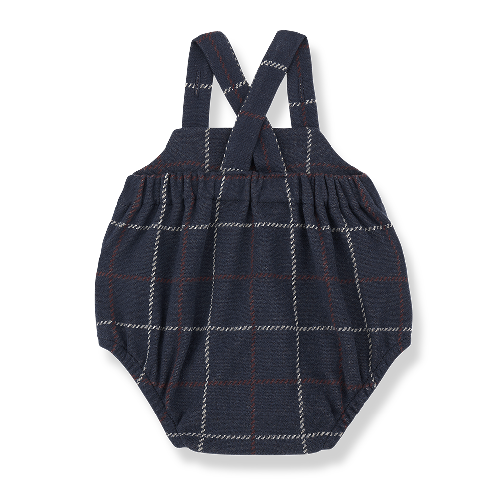one piece checkered suspender romper - dark blue