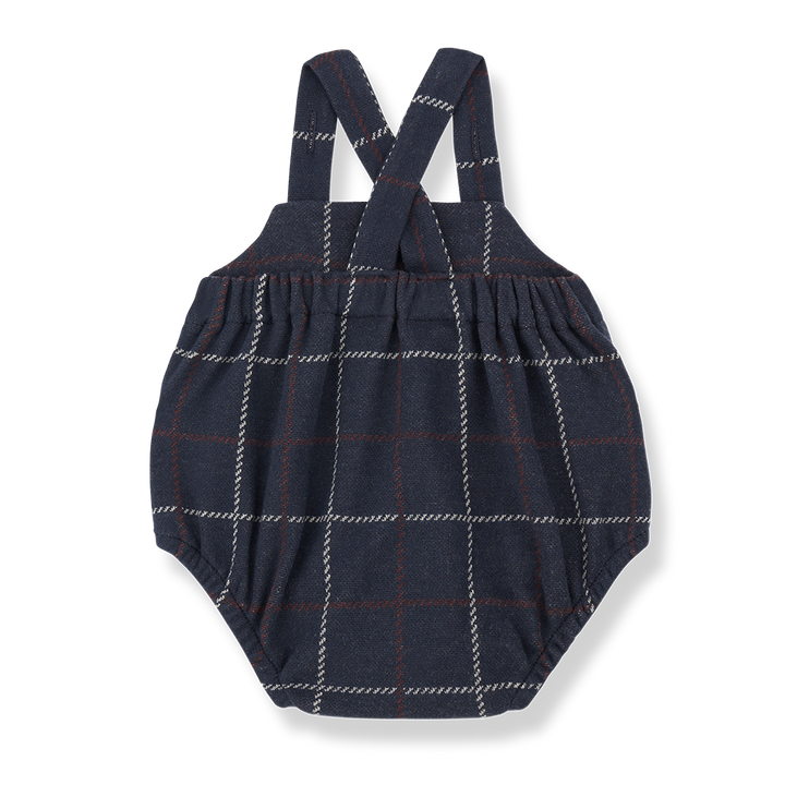 one piece checkered suspender romper - dark blue