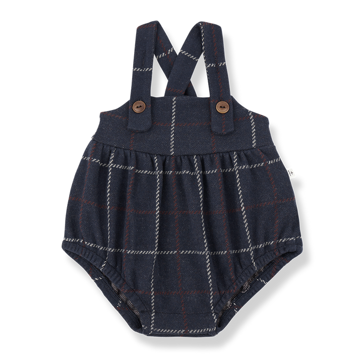 one piece checkered suspender romper - dark blue