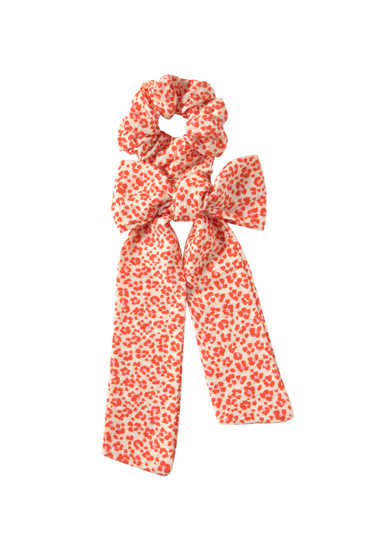 pony scrunchie leopard print bow - tomato