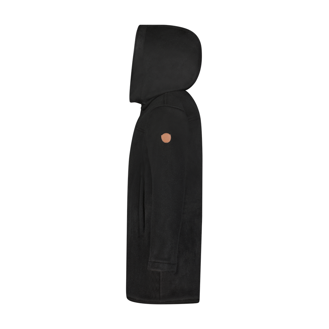 coat wool zip up long with hood - black/herringbone