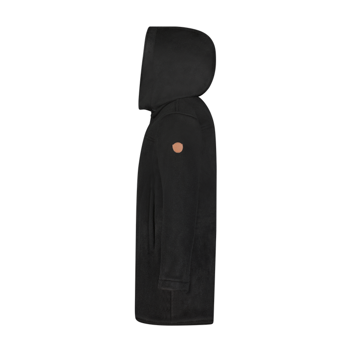 coat wool zip up long with hood - black/herringbone