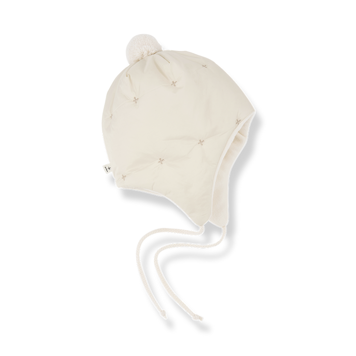 hat padded x print pompom beanie - ecru