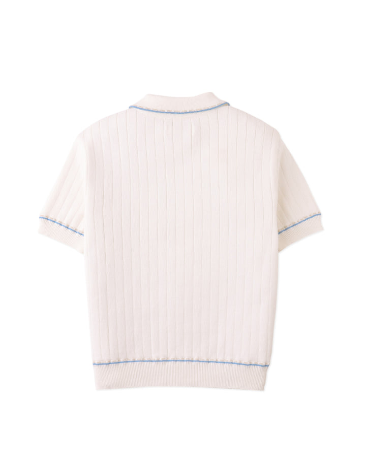 polo s/s ribbed knit with striped edges - off white
