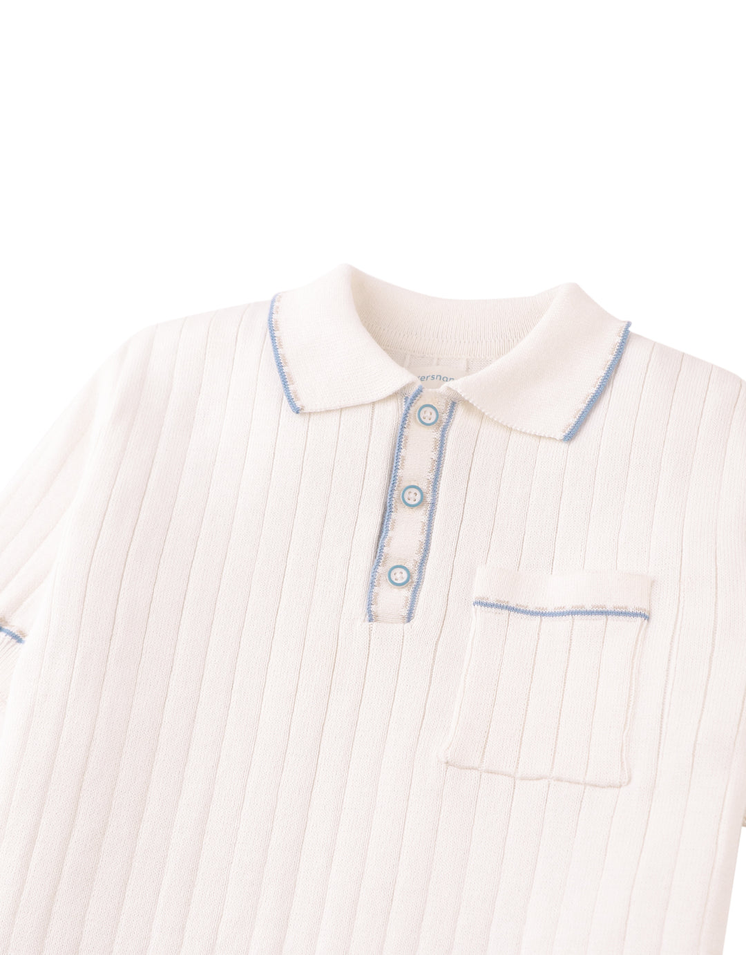 polo s/s ribbed knit with striped edges - off white