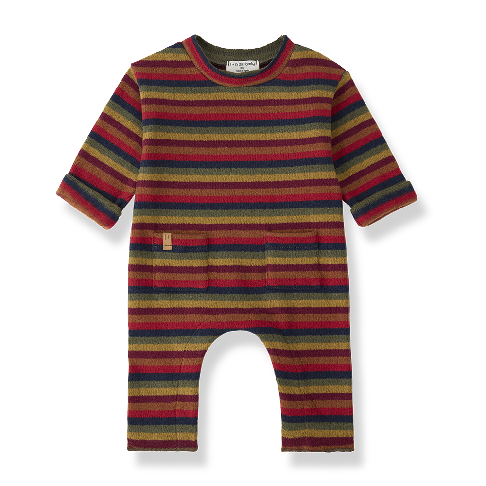 one piece cotton multi striped long romper - multi