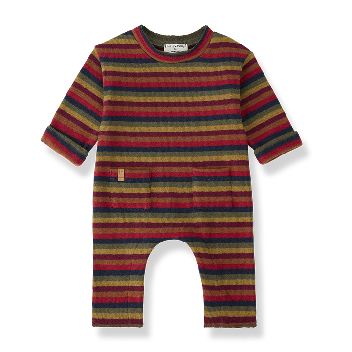 one piece cotton multi striped long romper - multi