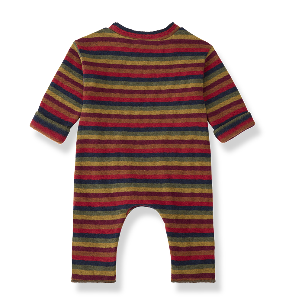 one piece cotton multi striped long romper - multi