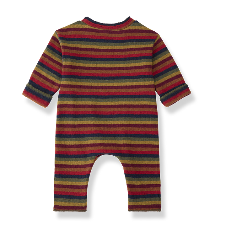 one piece cotton multi striped long romper - multi