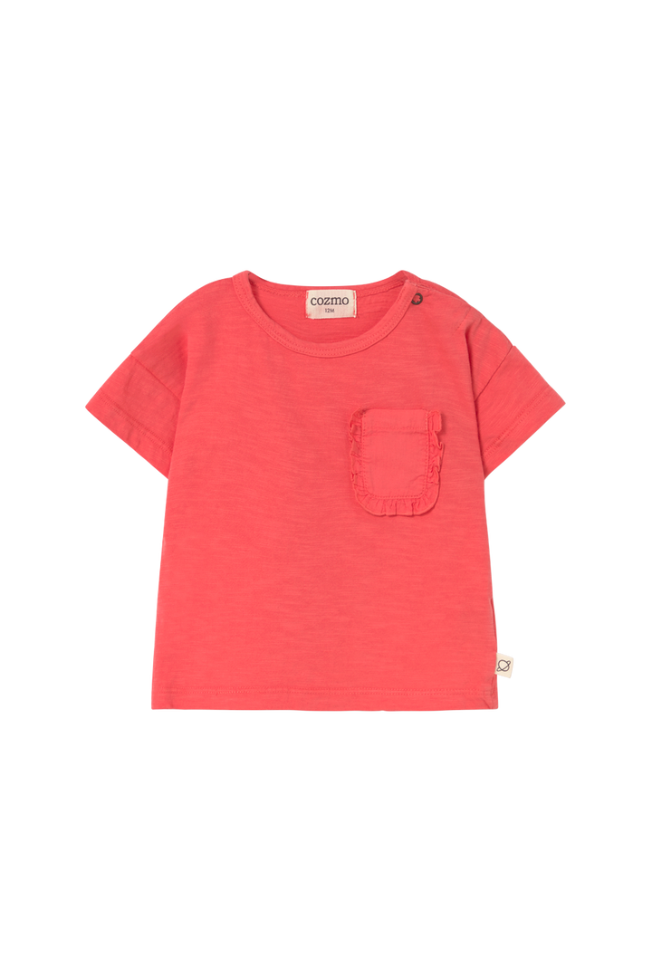 set outfit frill pocket tee and checkered bloomers - tomato