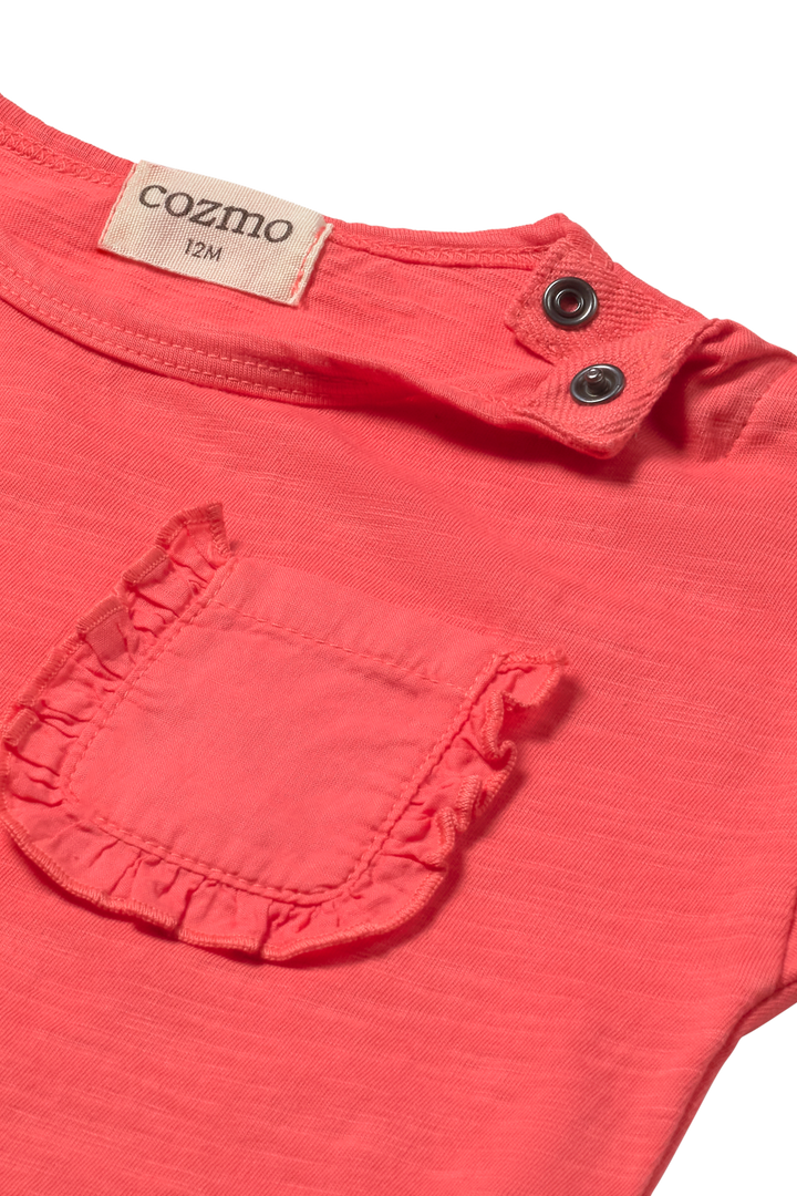 set outfit frill pocket tee and checkered bloomers - tomato