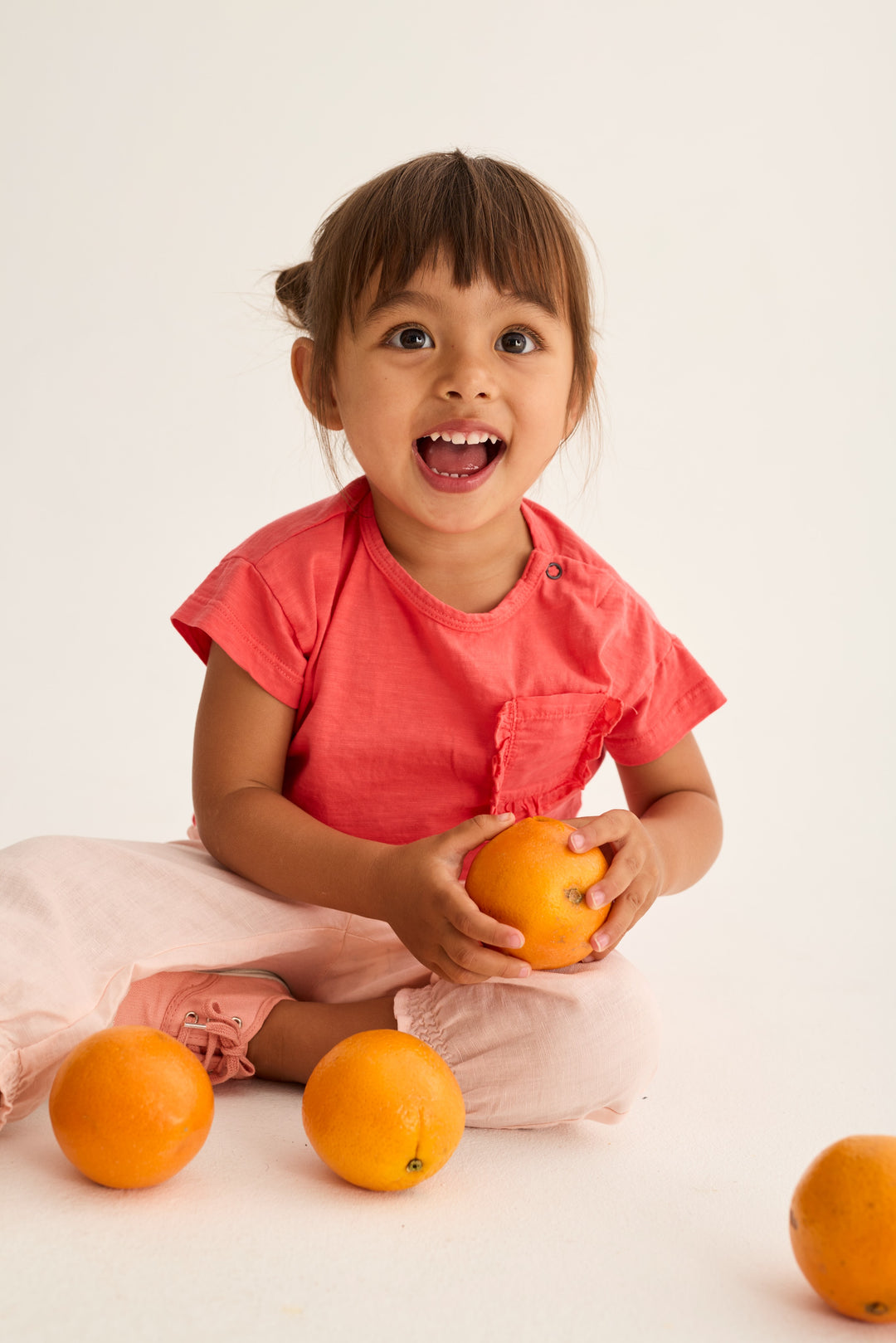 set outfit frill pocket tee and checkered bloomers - tomato