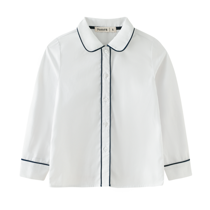 shirt l/s with trim - navy trim