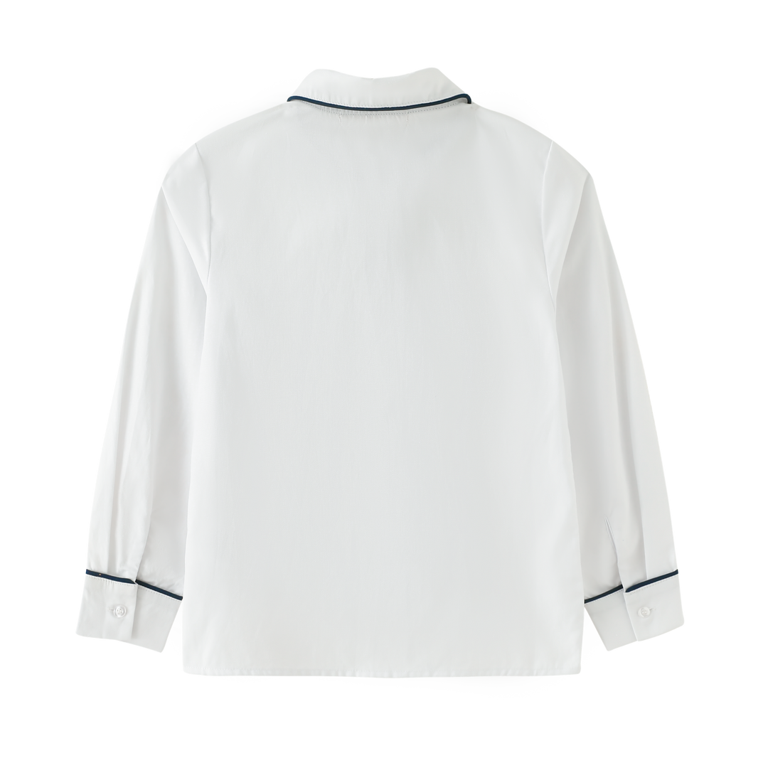 shirt l/s with trim - navy trim