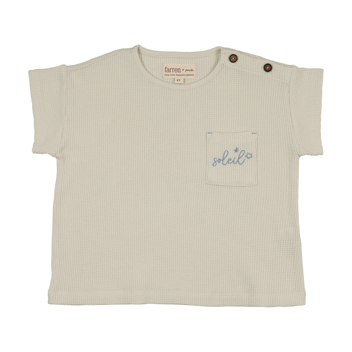 tee s/s waffle pocket with applique - cream