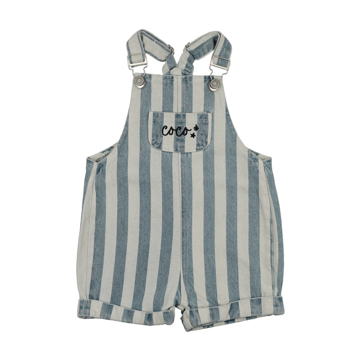 one piece bermuda striped long dungarees - light blue denim