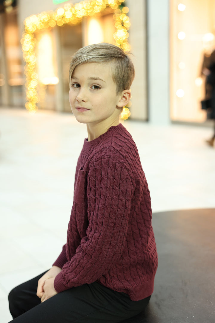 top l/s cable knit zipper sweater - plum