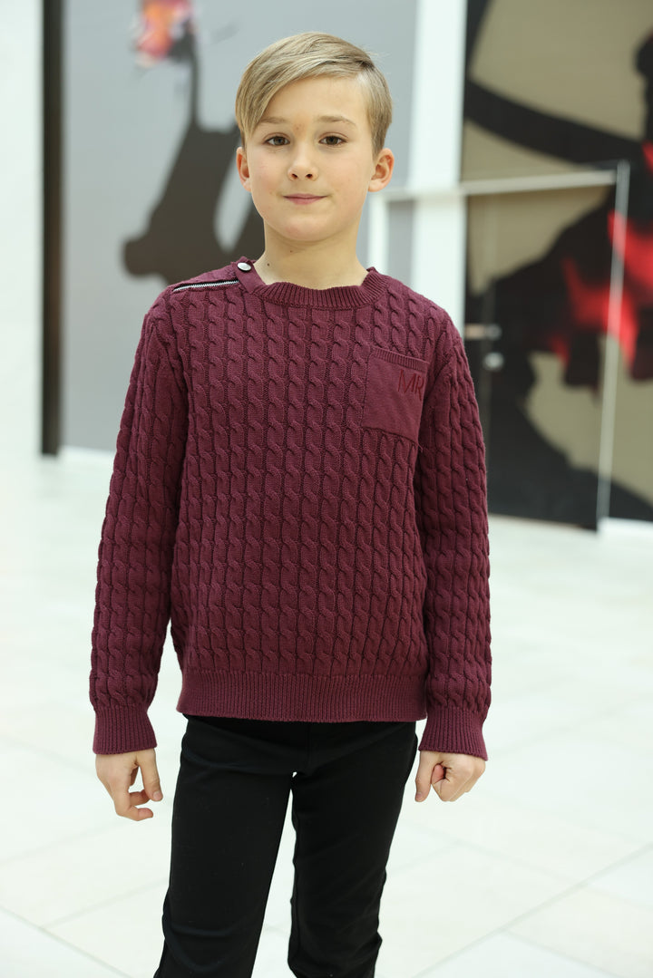top l/s cable knit zipper sweater - plum