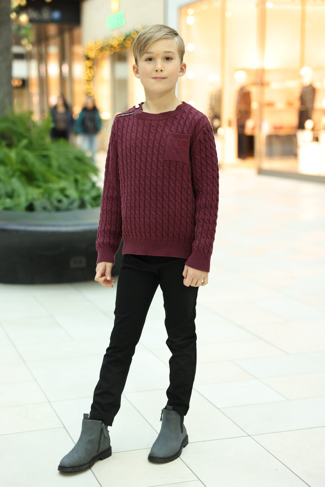 top l/s cable knit zipper sweater - plum
