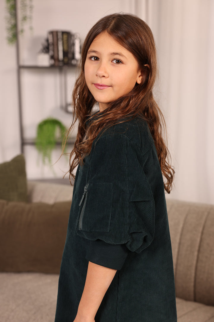 dress corduroy shirt style with puff sleeves - emerald