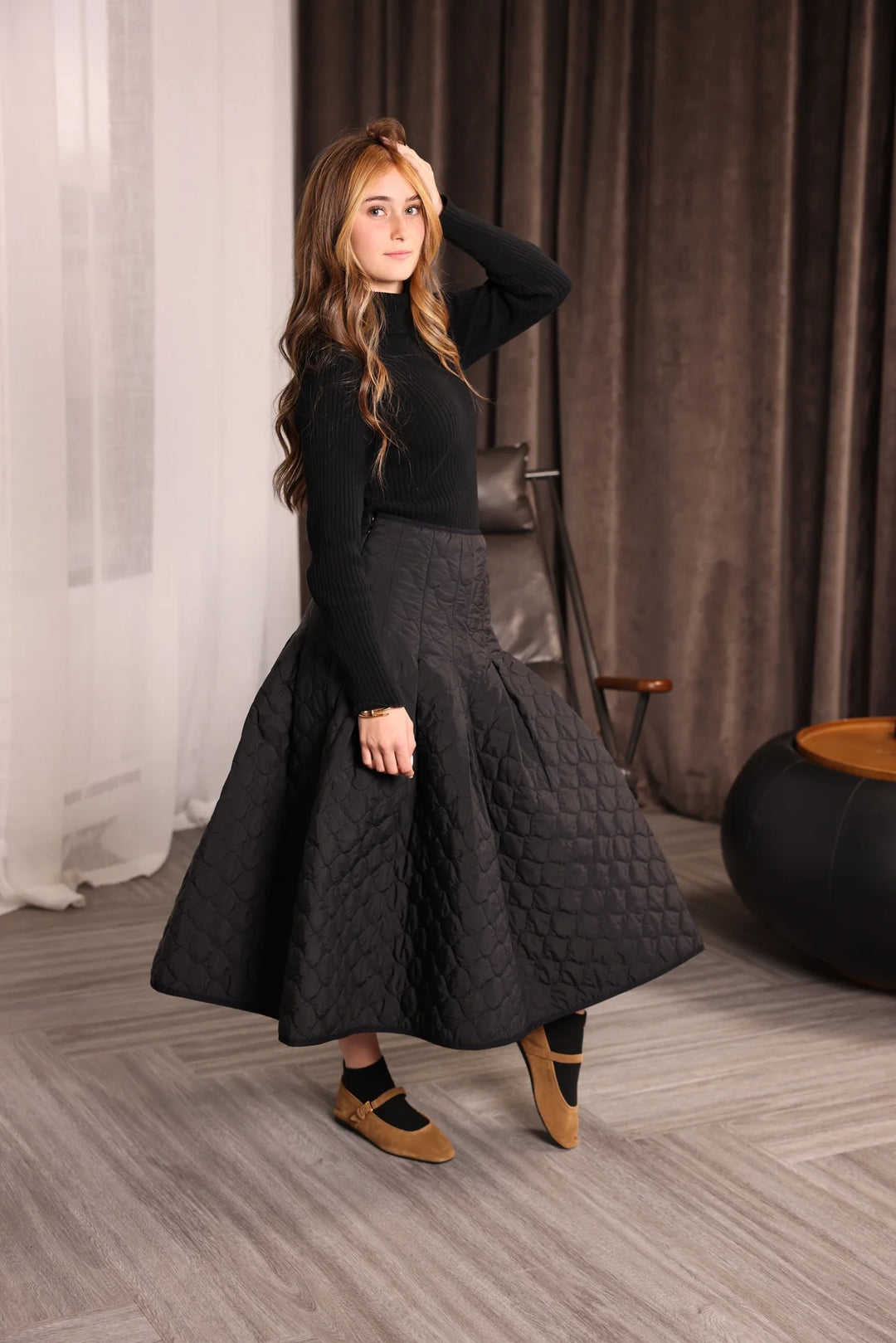 skirt quilted panel - black