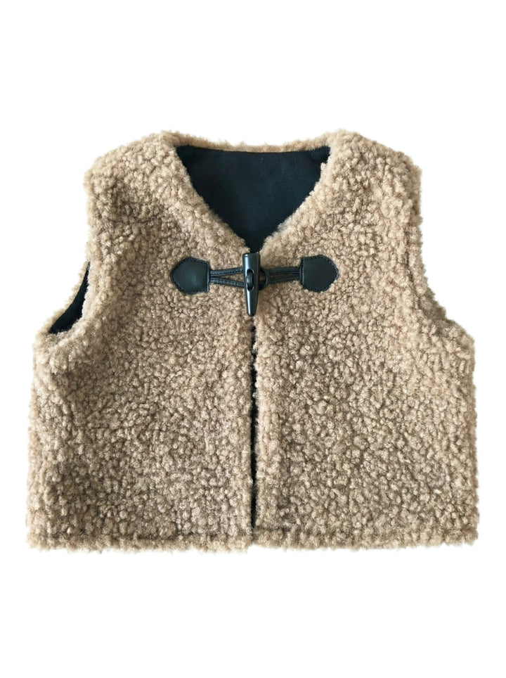 set outfit fleece vest and twill bloomer - sand/black