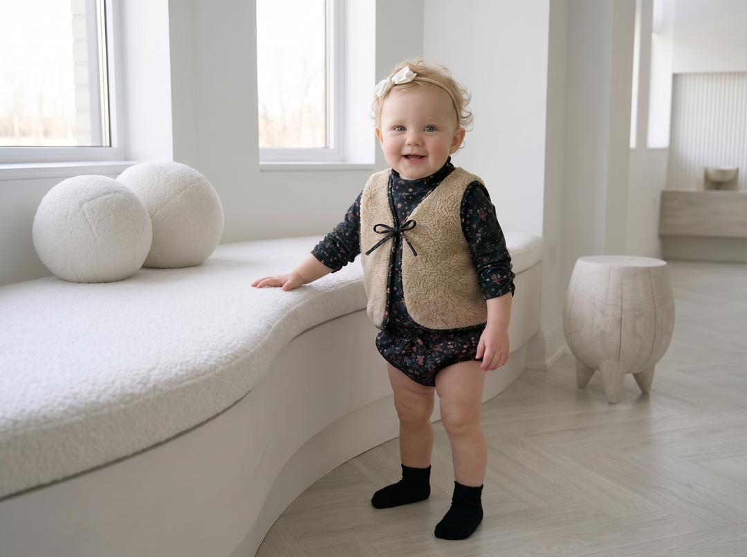 set outfit fleece vest and twill bloomer - sand/black