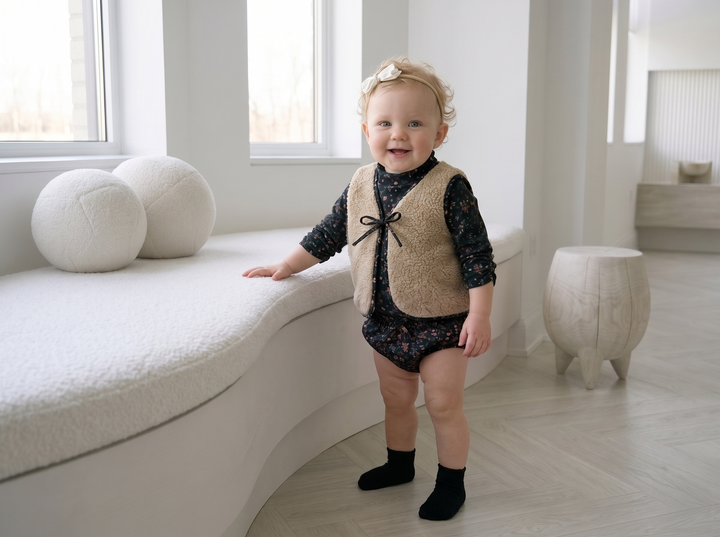 set outfit fleece vest and twill bloomer - sand/black
