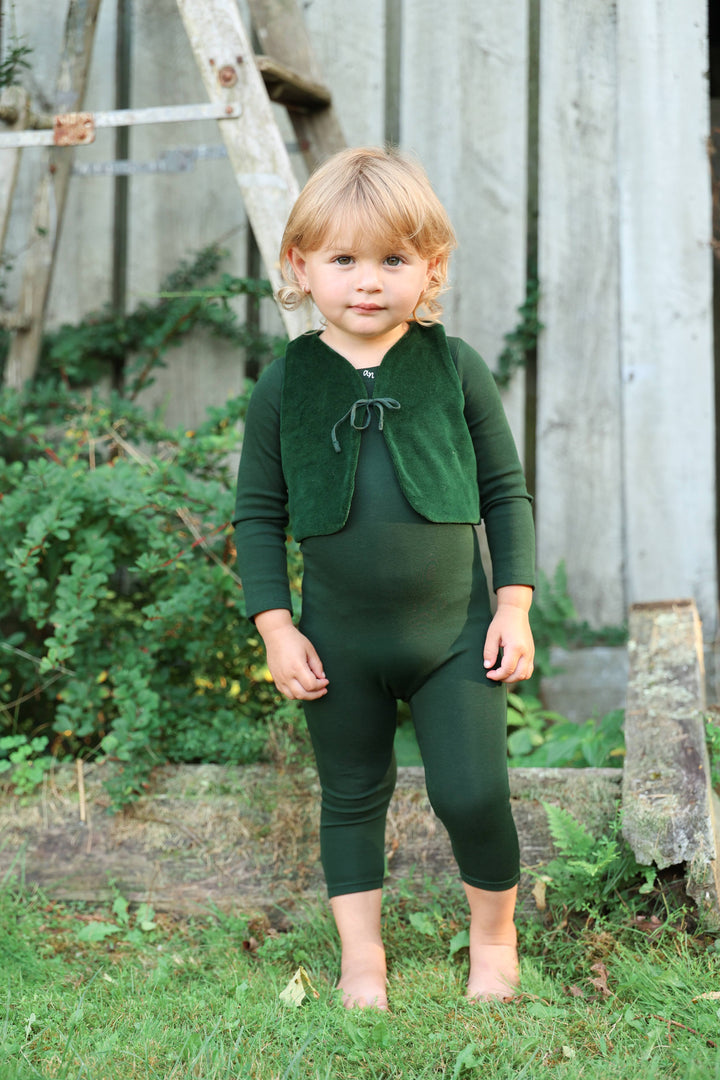 footie with velour logo vest - green