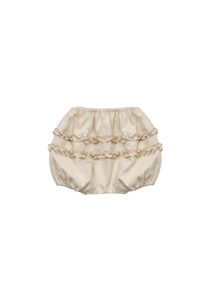 set outfit shirt lace bib and ruffle bloomers - cream beige
