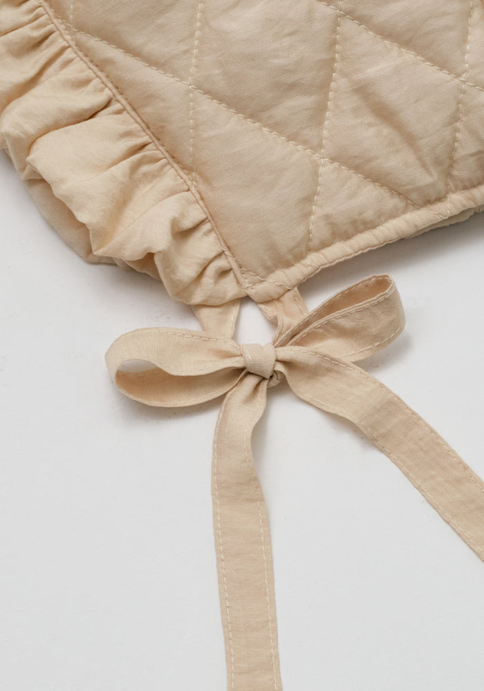 jacket quilted frill trim with bonnet - peach beige