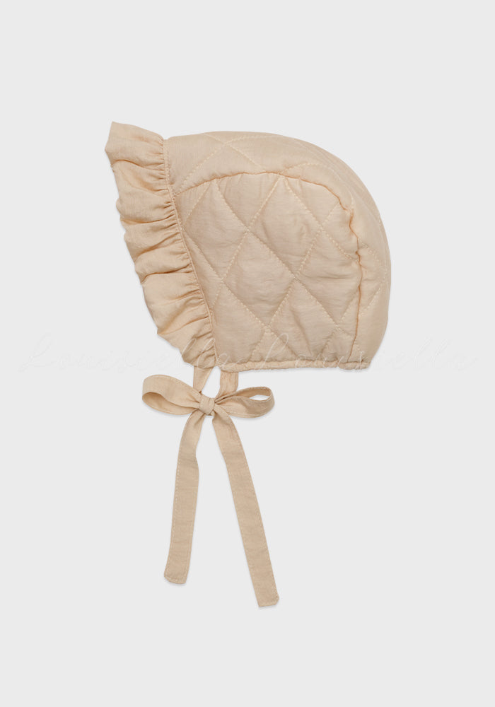 jacket quilted frill trim with bonnet - peach beige