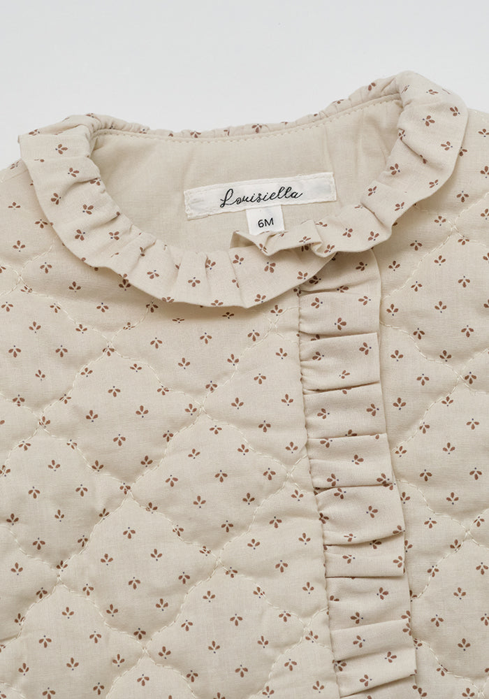 jacket quilted print frill trim with bonnet - vintage brick