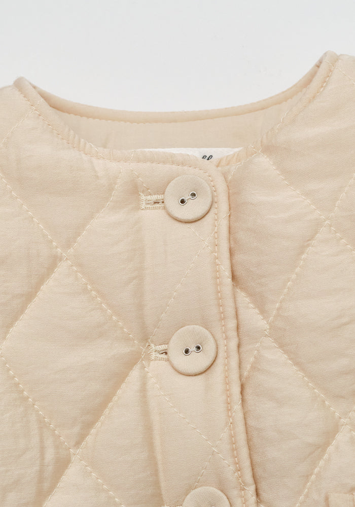 jacket quilted frill trim with bonnet - peach beige