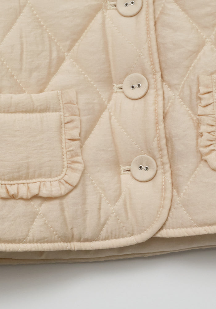 jacket quilted frill trim with bonnet - peach beige