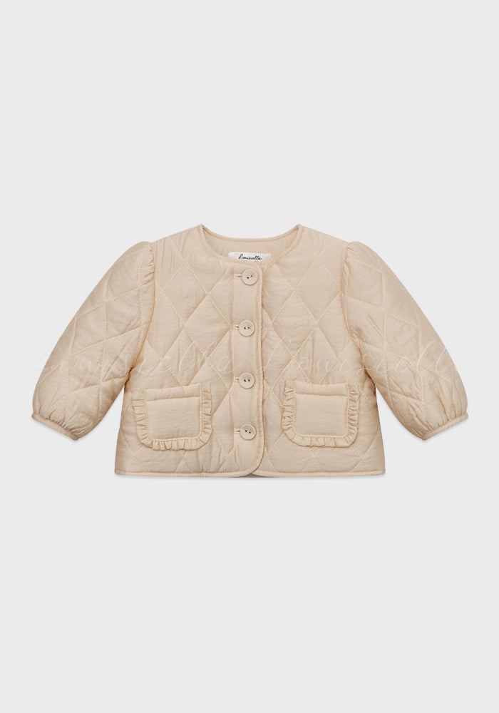 jacket quilted frill trim with bonnet - peach beige