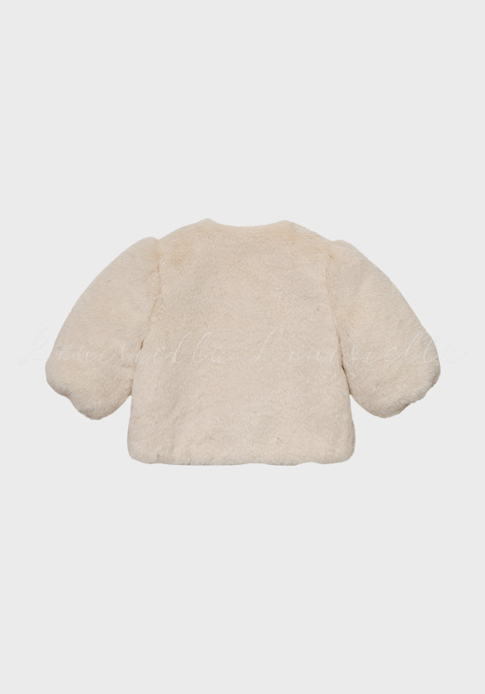 jacket fur with embroidery - light beige