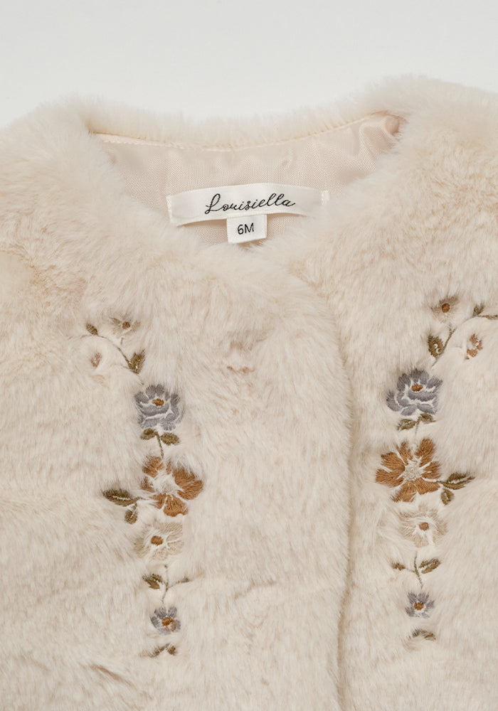 jacket fur with embroidery - light beige