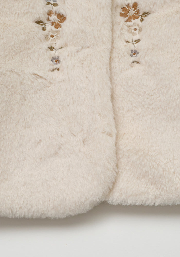 jacket fur with embroidery - light beige