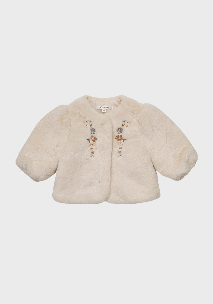 jacket fur with embroidery - light beige