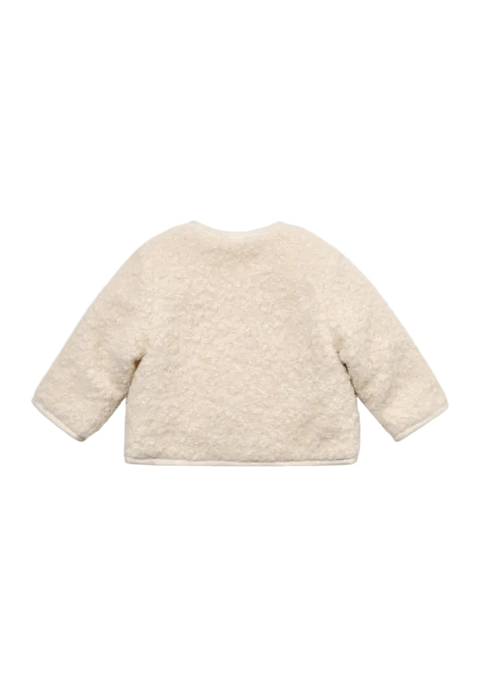 jacket sherpa button up with bonnet - cream beige