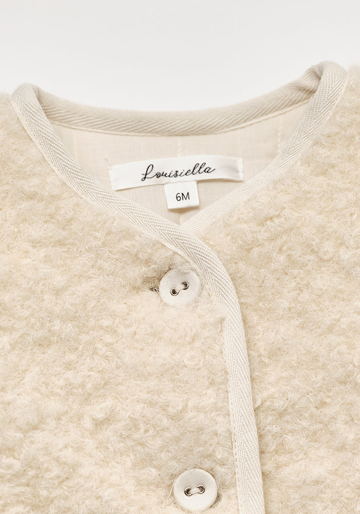 jacket sherpa button up with bonnet - cream beige