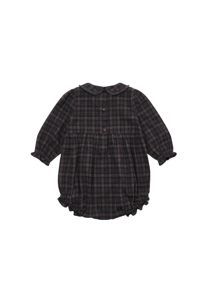 one piece plaid frill detail collared romper - vintage black