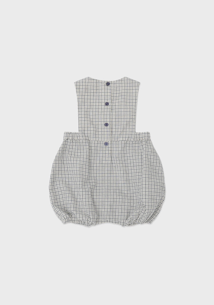 one piece plaid button romper - navy/white