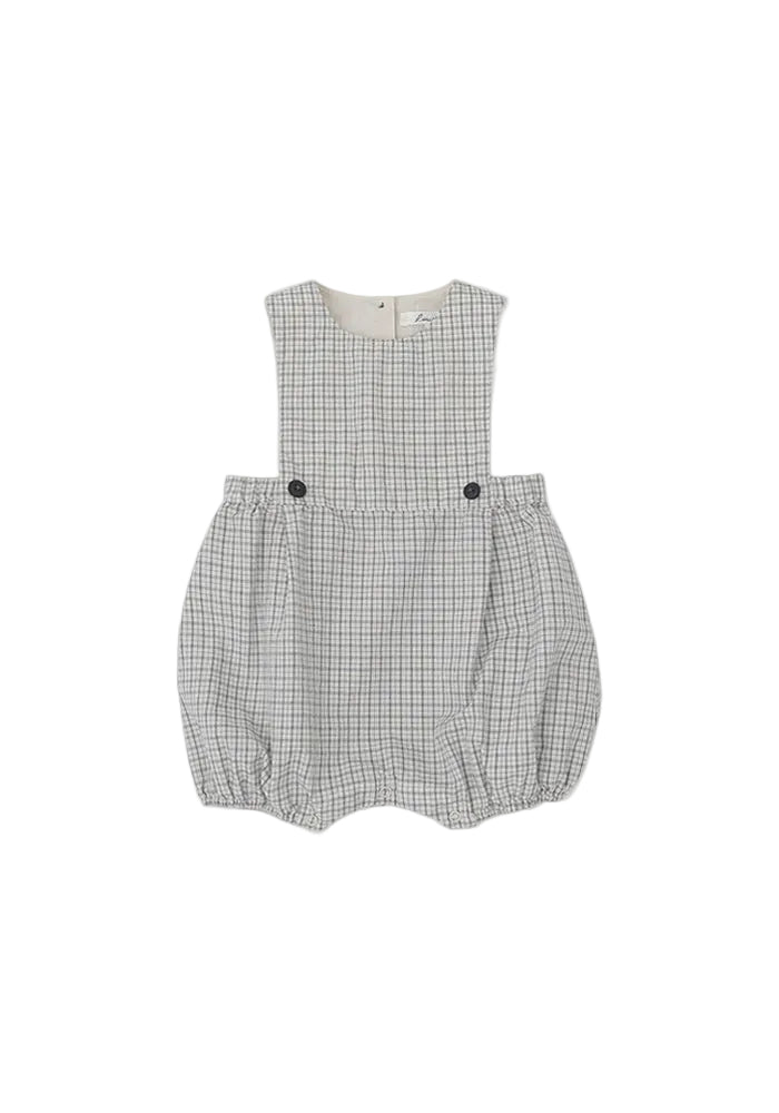 one piece plaid button romper - navy/white