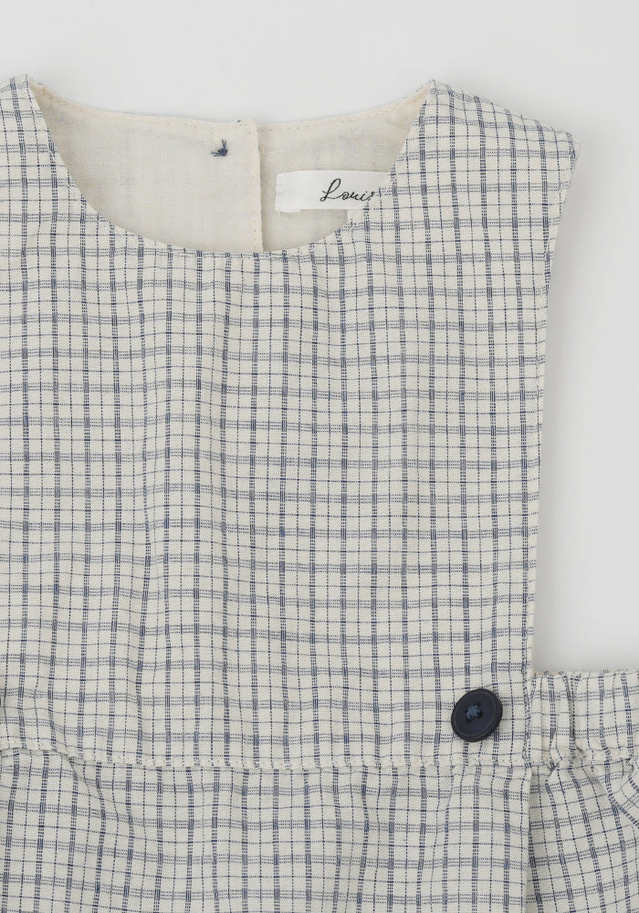 one piece plaid button romper - navy/white