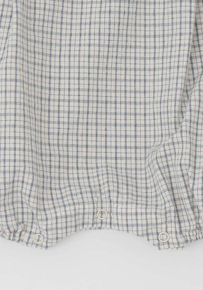 one piece plaid button romper - navy/white